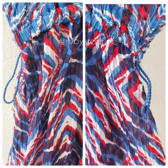 ANTHROPOLOGIE / COREY LYNN CALTER Sheer Silk Caftan Dress, RED WHITE BLUE, NWT - Picture 5 of 8